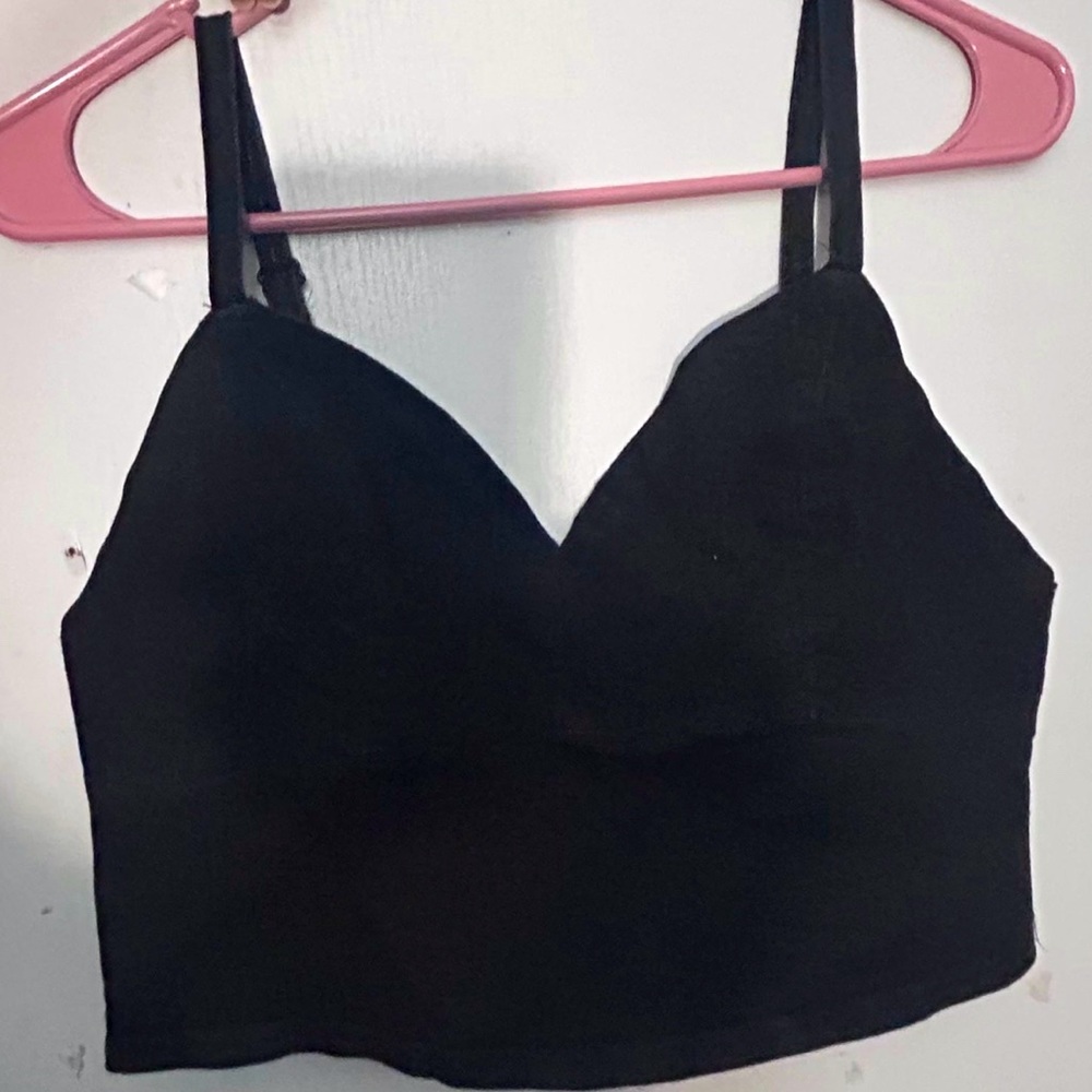 Denim black zip up crop top
